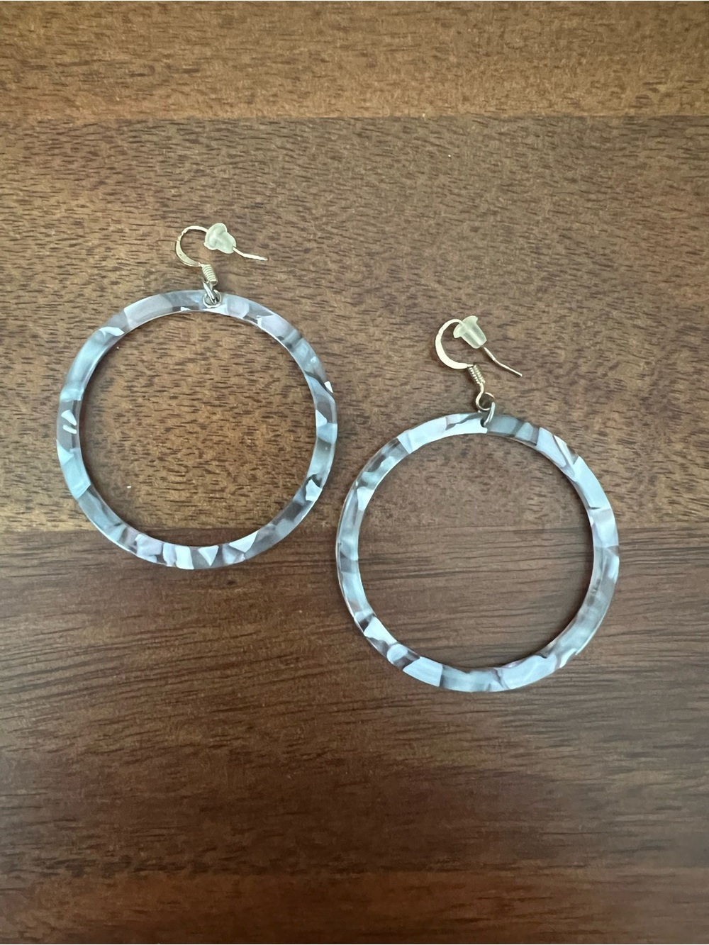 Gray Marble Hoop Earrings with Gold-Tone Hooks